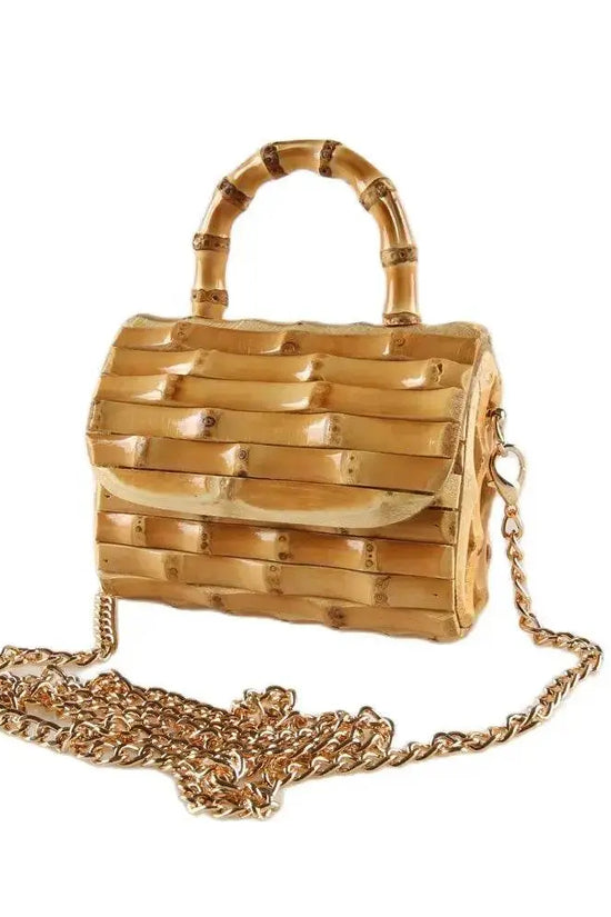 Unique Handmade Natural Wood Rattan Straw Handbag - IVORYNN