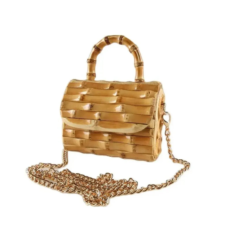 Unique Handmade Natural Wood Rattan Straw Handbag - IVORYNN