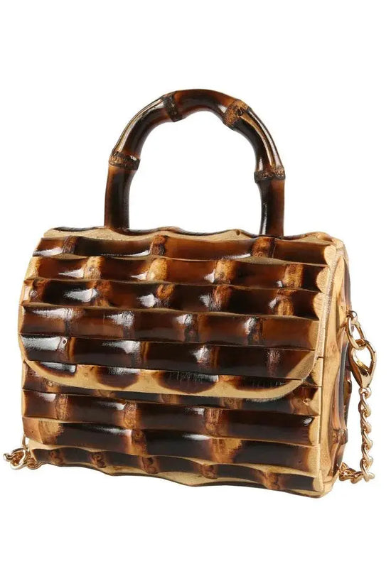 Unique Handmade Natural Wood Rattan Straw Handbag - IVORYNN