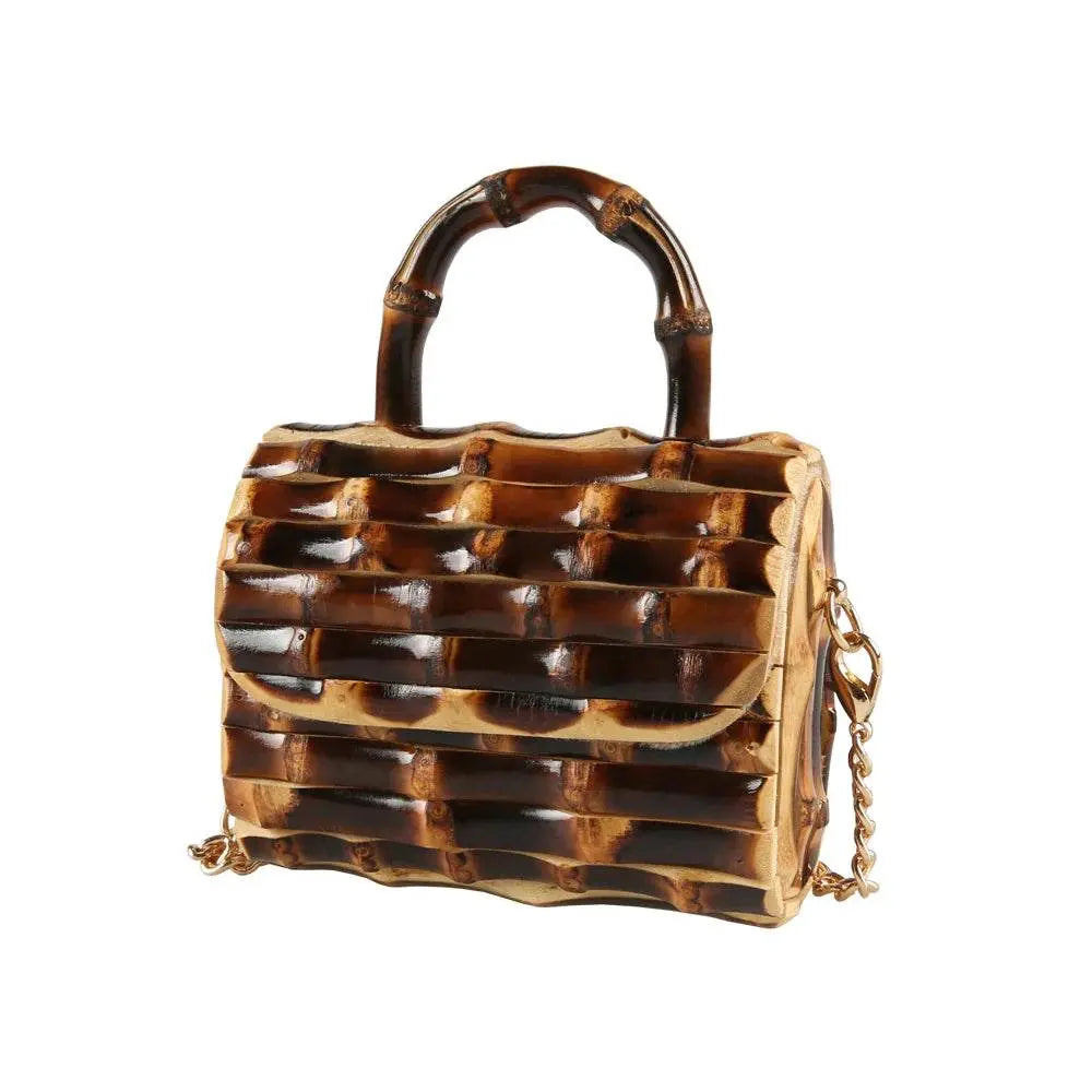 Unique Handmade Natural Wood Rattan Straw Handbag - IVORYNN