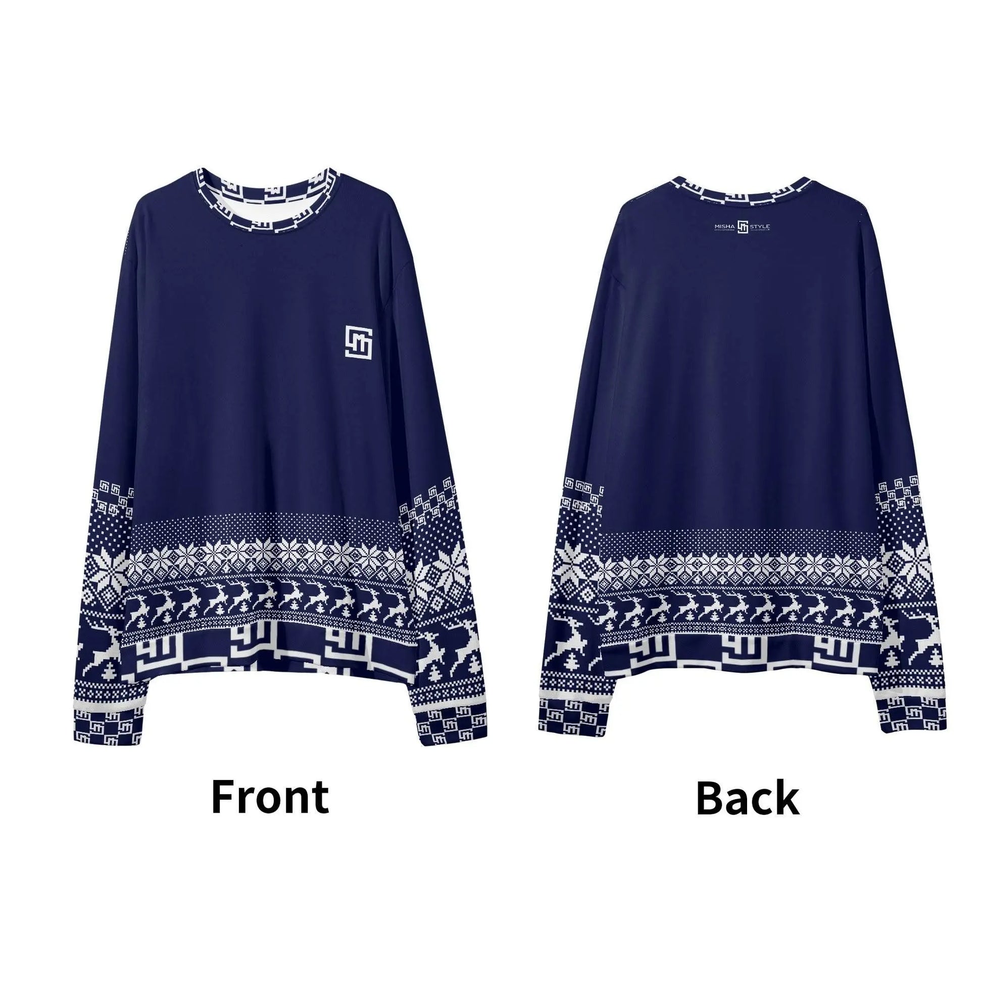 Unisex Christmas Loose Casual Navy Sweater - IVORYNN