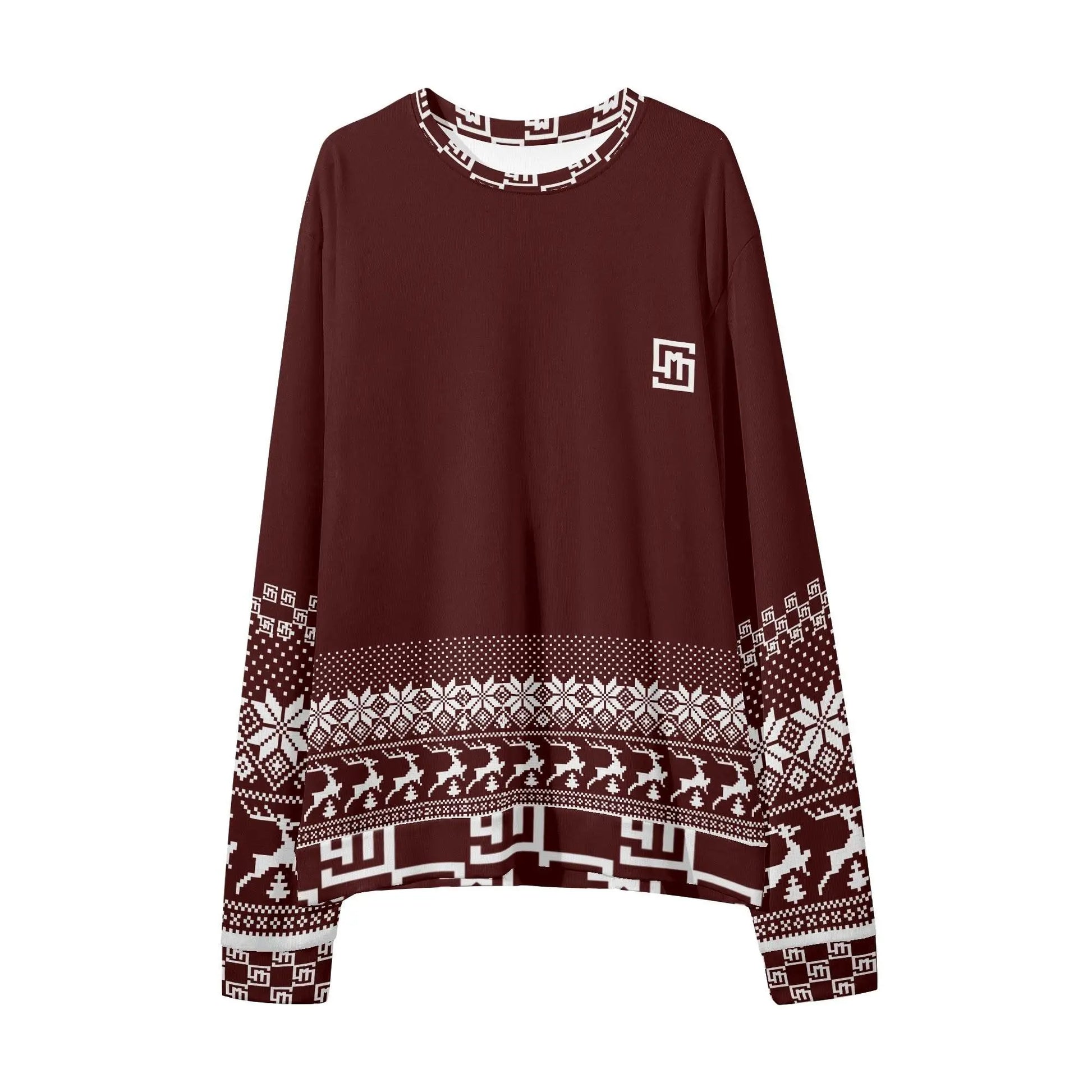 Unisex Christmas Loose Casual Red Brown Sweater - IVORYNN