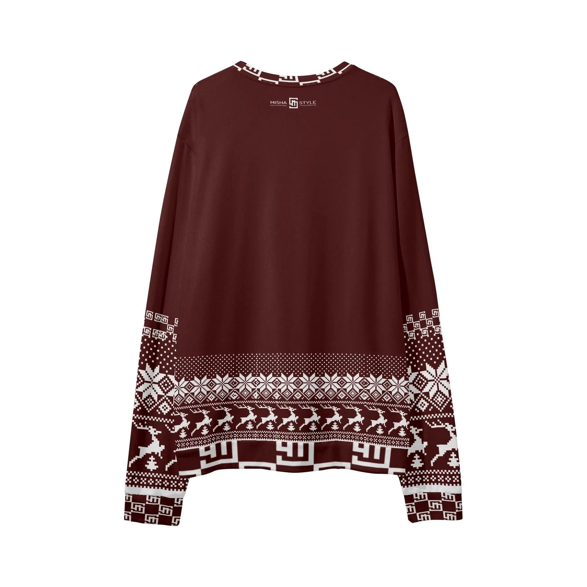 Unisex Christmas Loose Casual Red Brown Sweater - IVORYNN