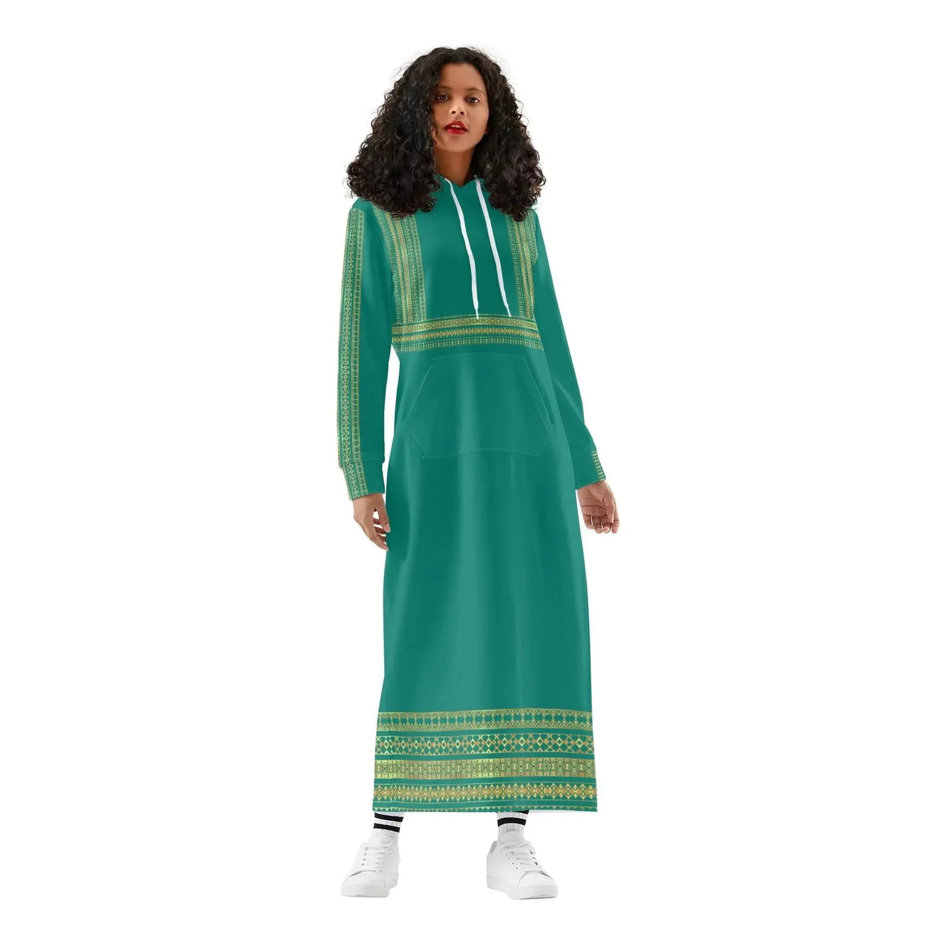 Velvet Casual Green Cyan Turquoise Long Hoodie Dress - IVORYNN