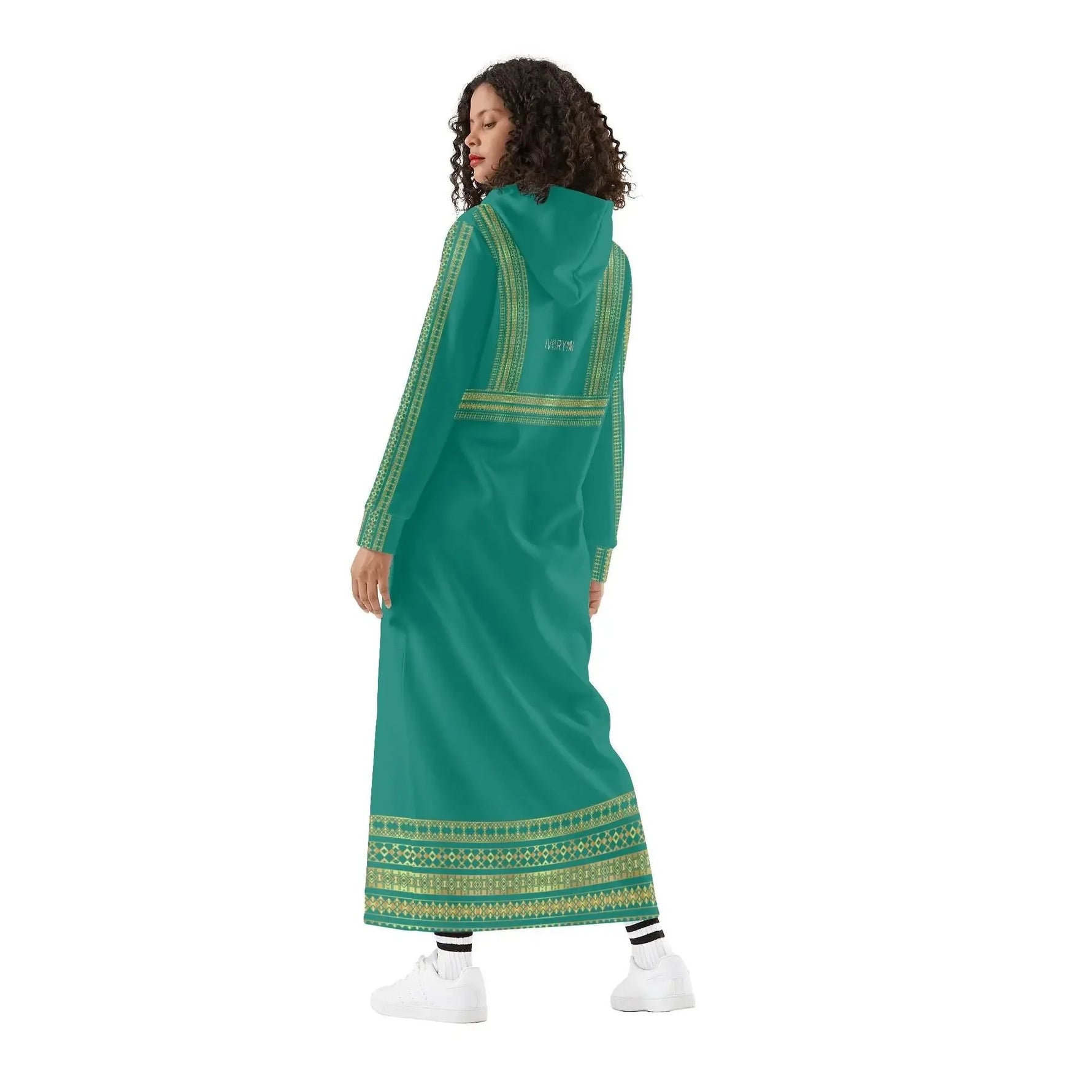 Velvet Casual Green Cyan Turquoise Long Hoodie Dress - IVORYNN