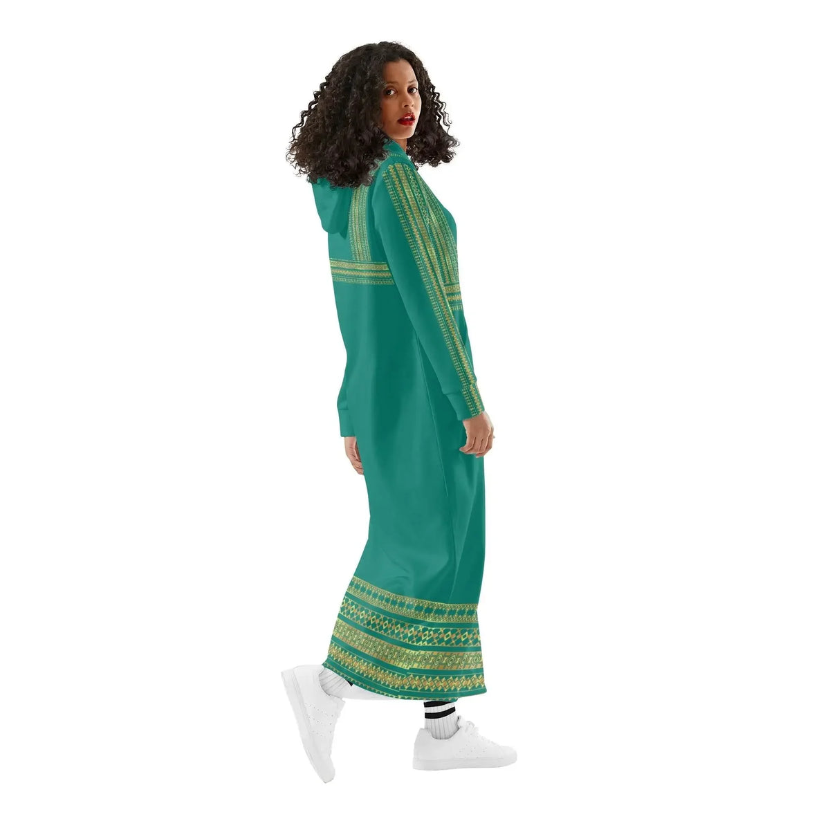 Velvet Casual Green Cyan Turquoise Long Hoodie Dress - IVORYNN