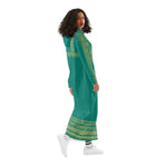 Velvet Casual Green Cyan Turquoise Long Hoodie Dress - IVORYNN