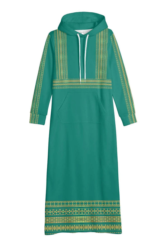 Velvet Casual Green Cyan Turquoise Long Hoodie Dress - IVORYNN