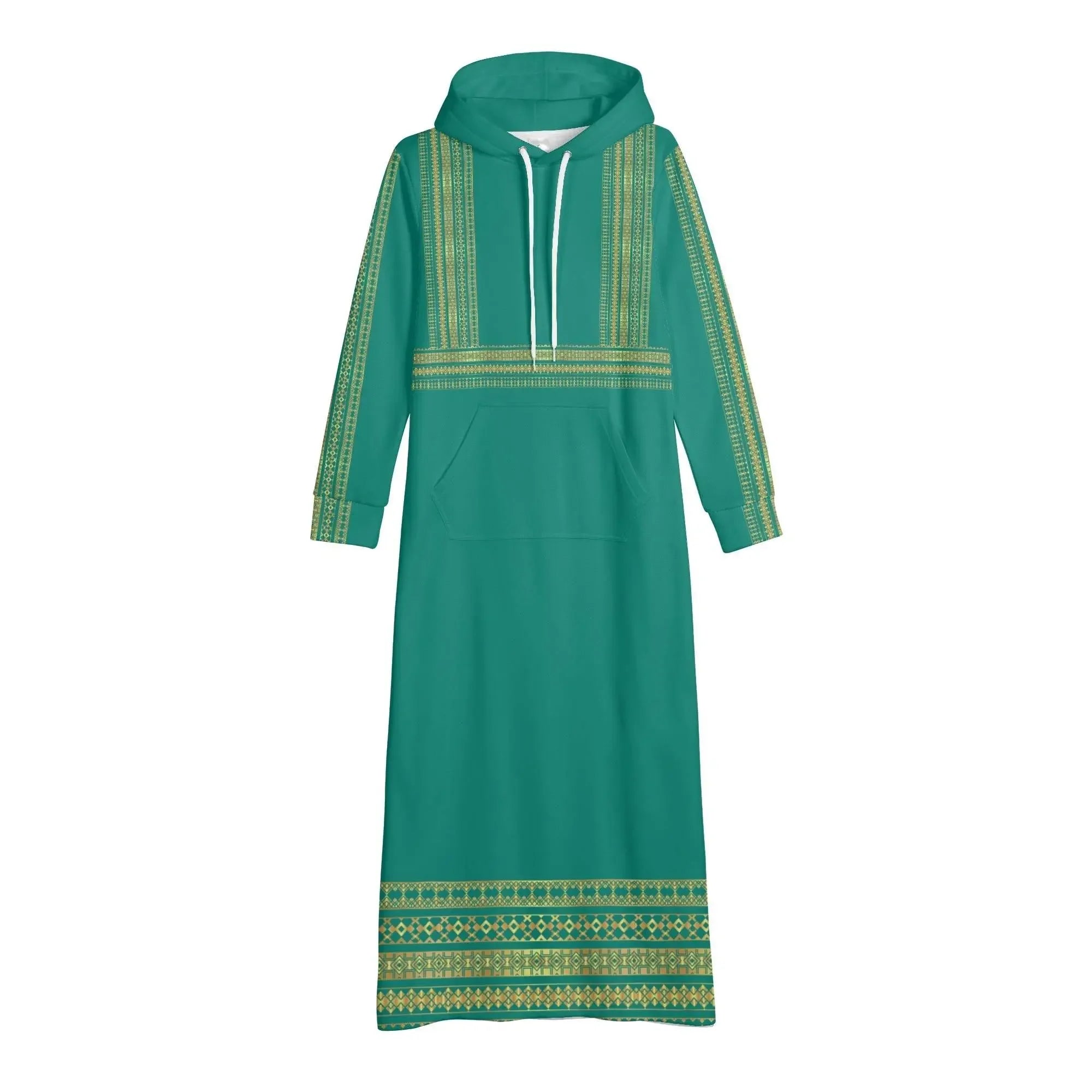 Velvet Casual Green Cyan Turquoise Long Hoodie Dress - IVORYNN