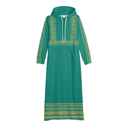 Velvet Casual Green Cyan Turquoise Long Hoodie Dress - IVORYNN