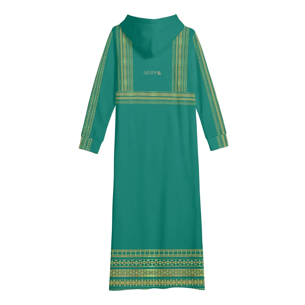 Velvet Casual Green Cyan Turquoise Long Hoodie Dress - IVORYNN