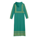 Velvet Casual Green Cyan Turquoise Long Hoodie Dress - IVORYNN