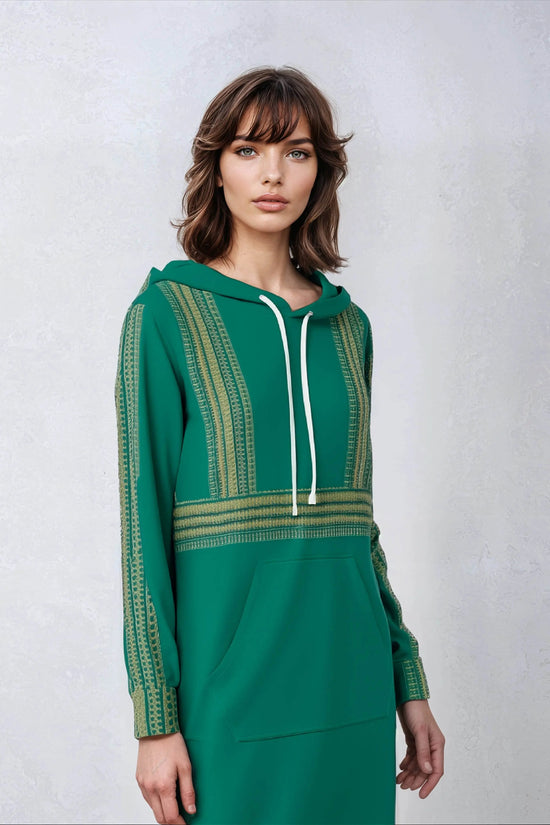 Velvet Casual Green Cyan Turquoise Long Hoodie Dress - IVORYNN