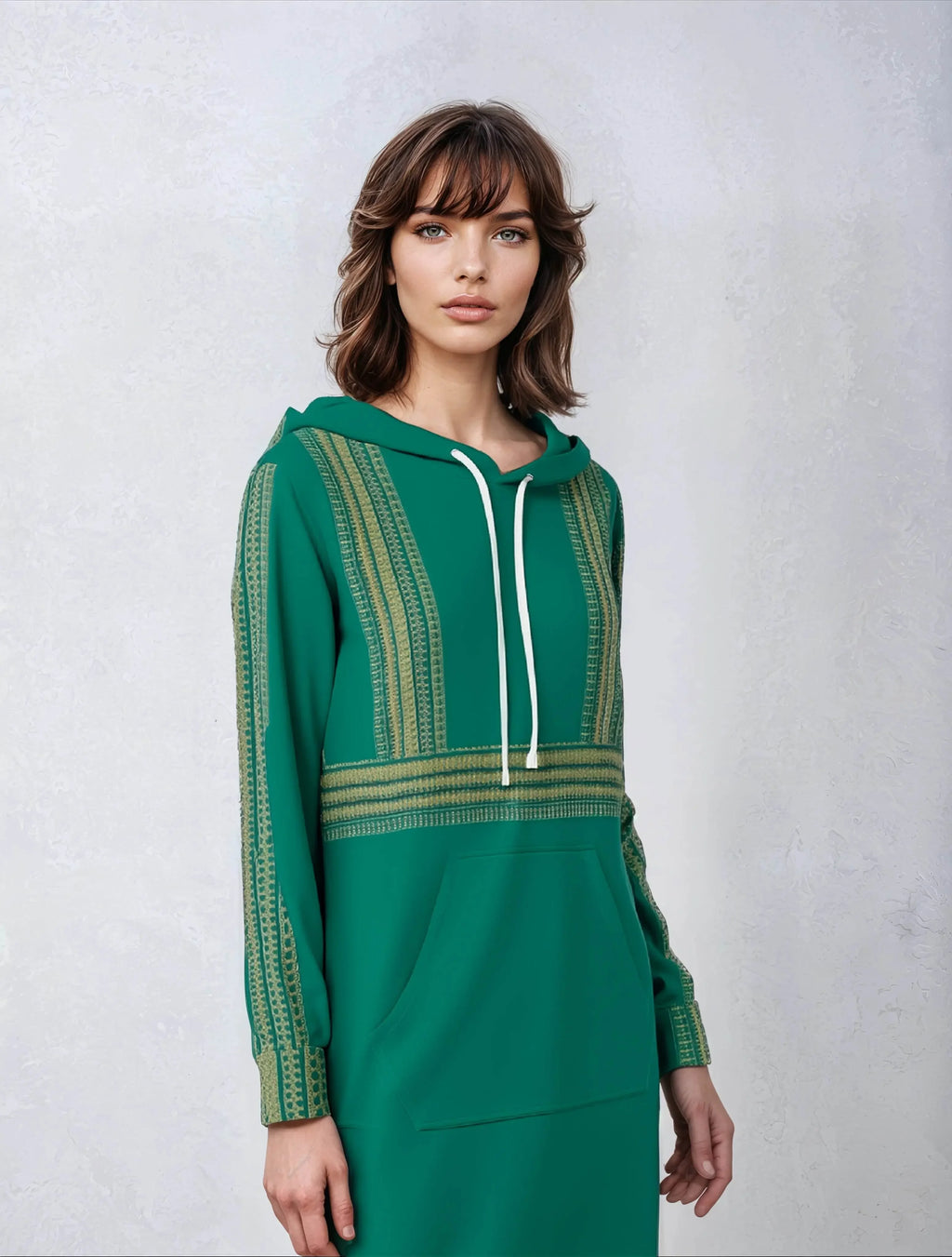 Velvet Casual Green Cyan Turquoise Long Hoodie Dress - IVORYNN