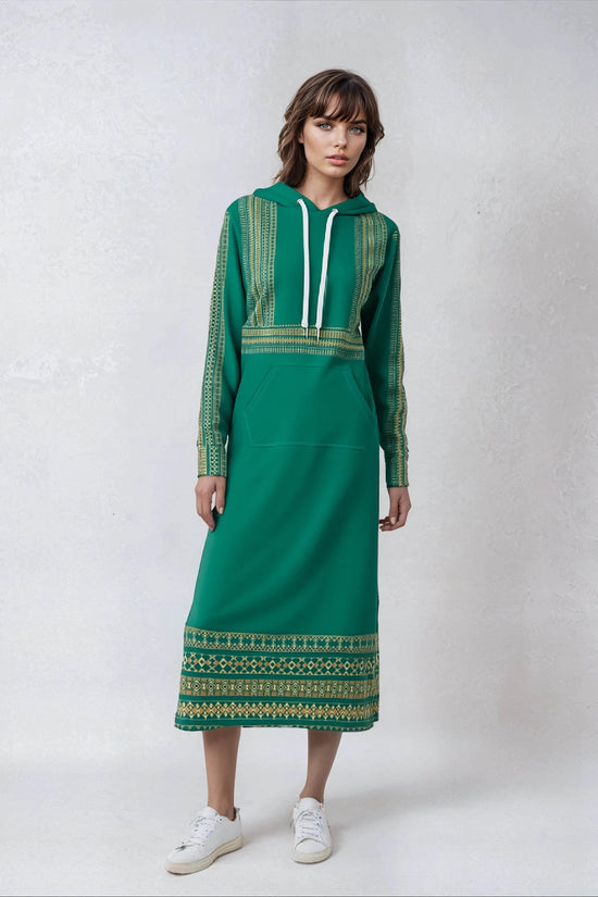 Velvet Casual Green Cyan Turquoise Long Hoodie Dress - IVORYNN