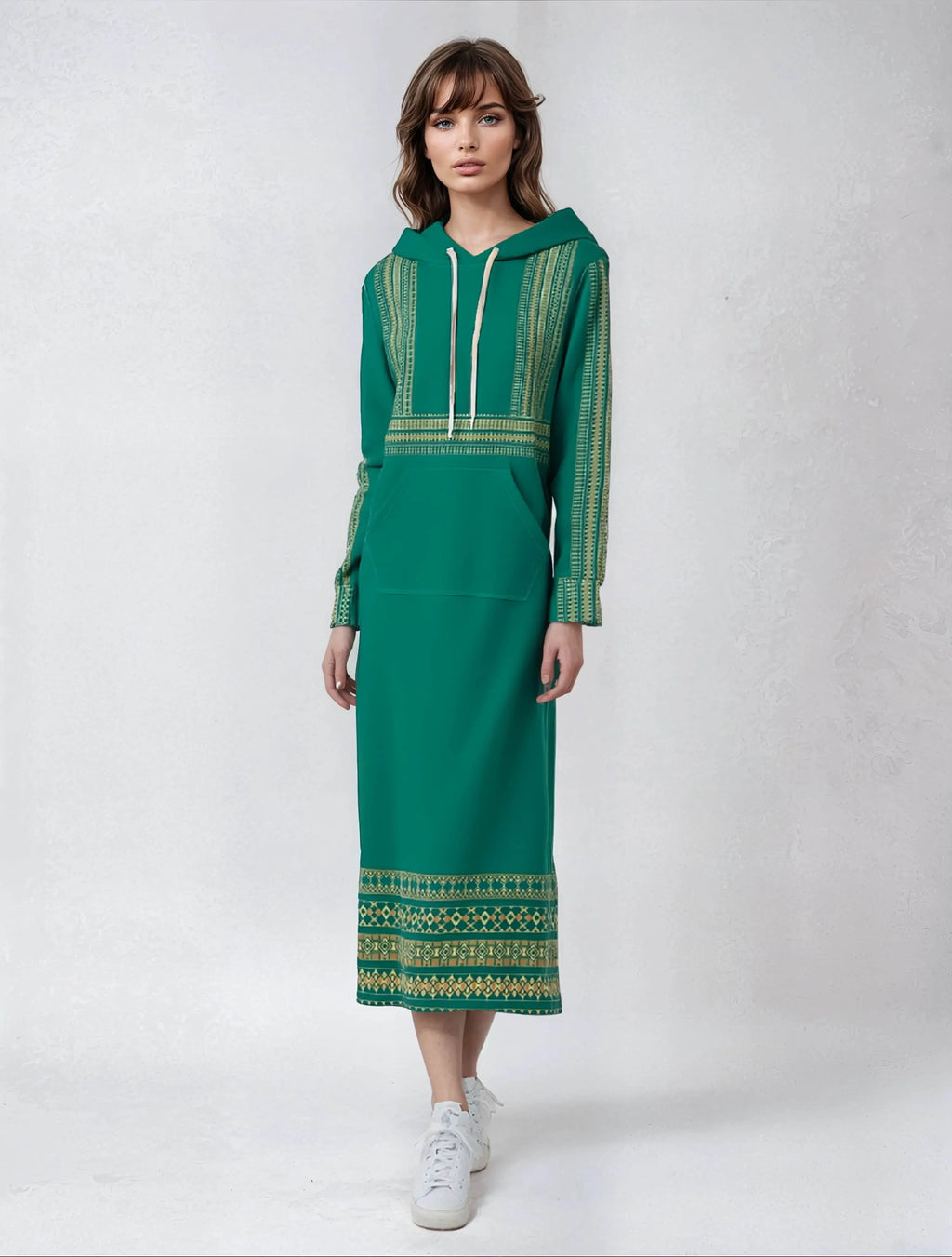 Velvet Casual Green Cyan Turquoise Long Hoodie Dress - IVORYNN