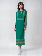 Velvet Casual Green Cyan Turquoise Long Hoodie Dress - IVORYNN