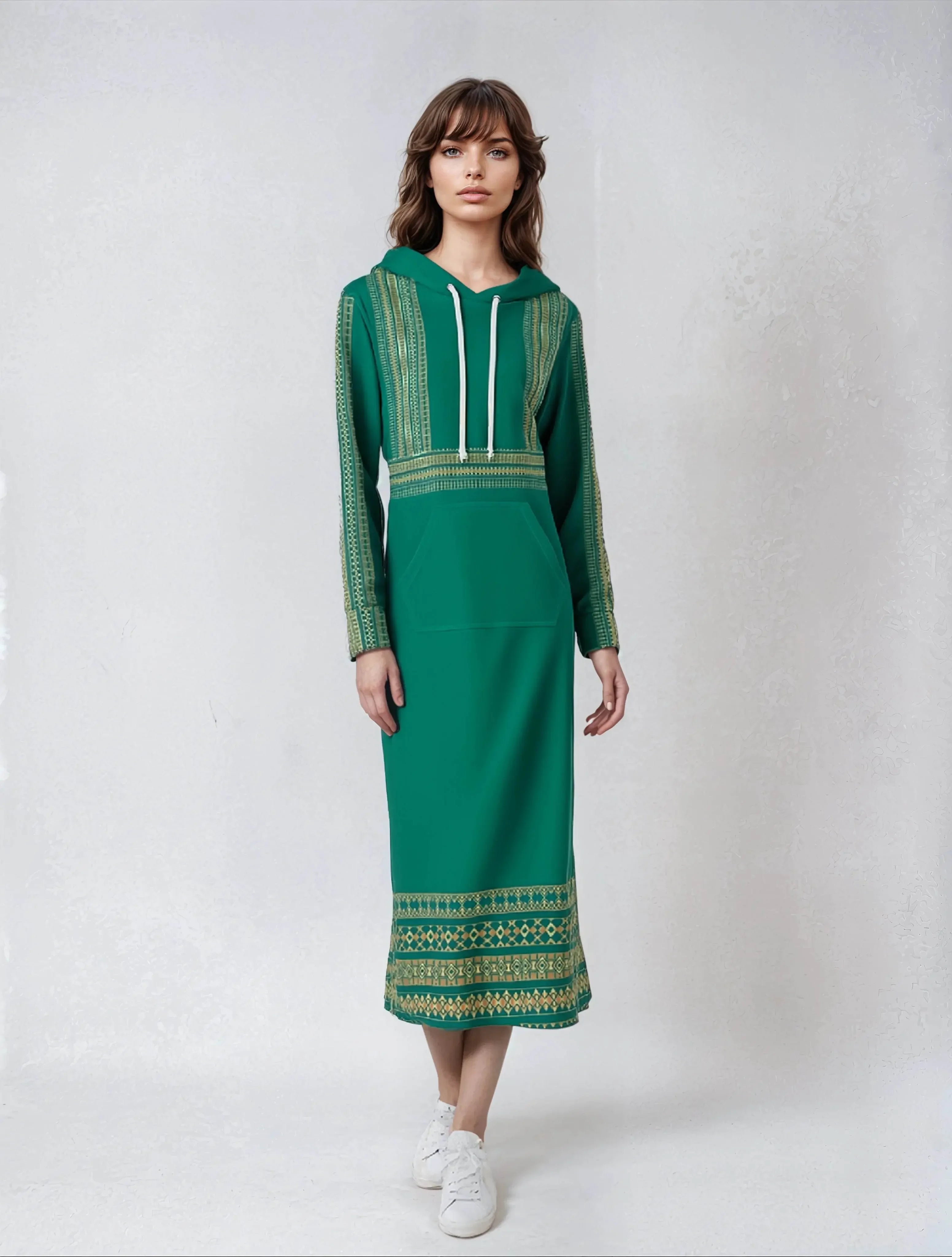 Velvet Casual Green Cyan Turquoise Long Hoodie Dress - IVORYNN