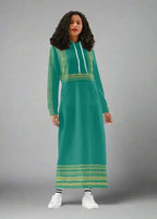Velvet Casual Green Cyan Turquoise Long Hoodie Dress - IVORYNN