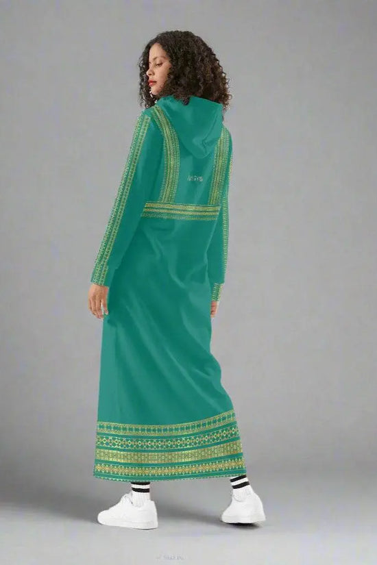 Velvet Casual Green Cyan Turquoise Long Hoodie Dress - IVORYNN