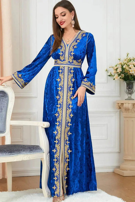 Velvet Gown Golden Ribbon Luxury Kaftan - IVORYNN