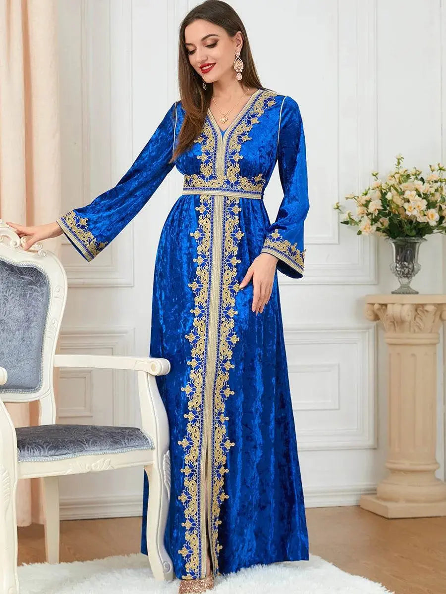 Velvet Gown Golden Ribbon Luxury Kaftan - IVORYNN
