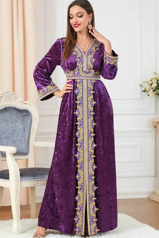 Velvet Gown Golden Ribbon Luxury Kaftan - IVORYNN