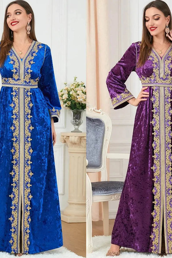 Velvet Gown Golden Ribbon Luxury Kaftan - IVORYNN