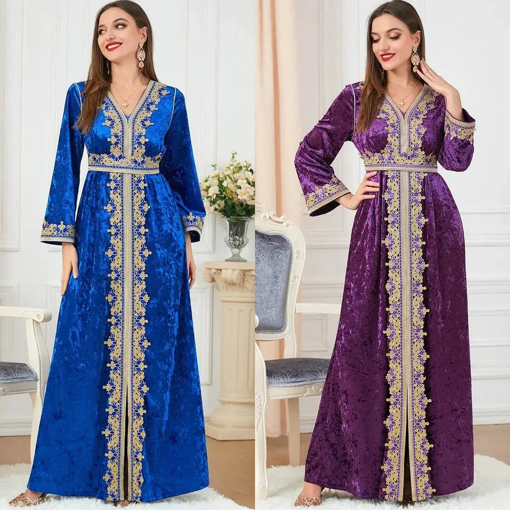 Velvet Gown Golden Ribbon Luxury Kaftan - IVORYNN