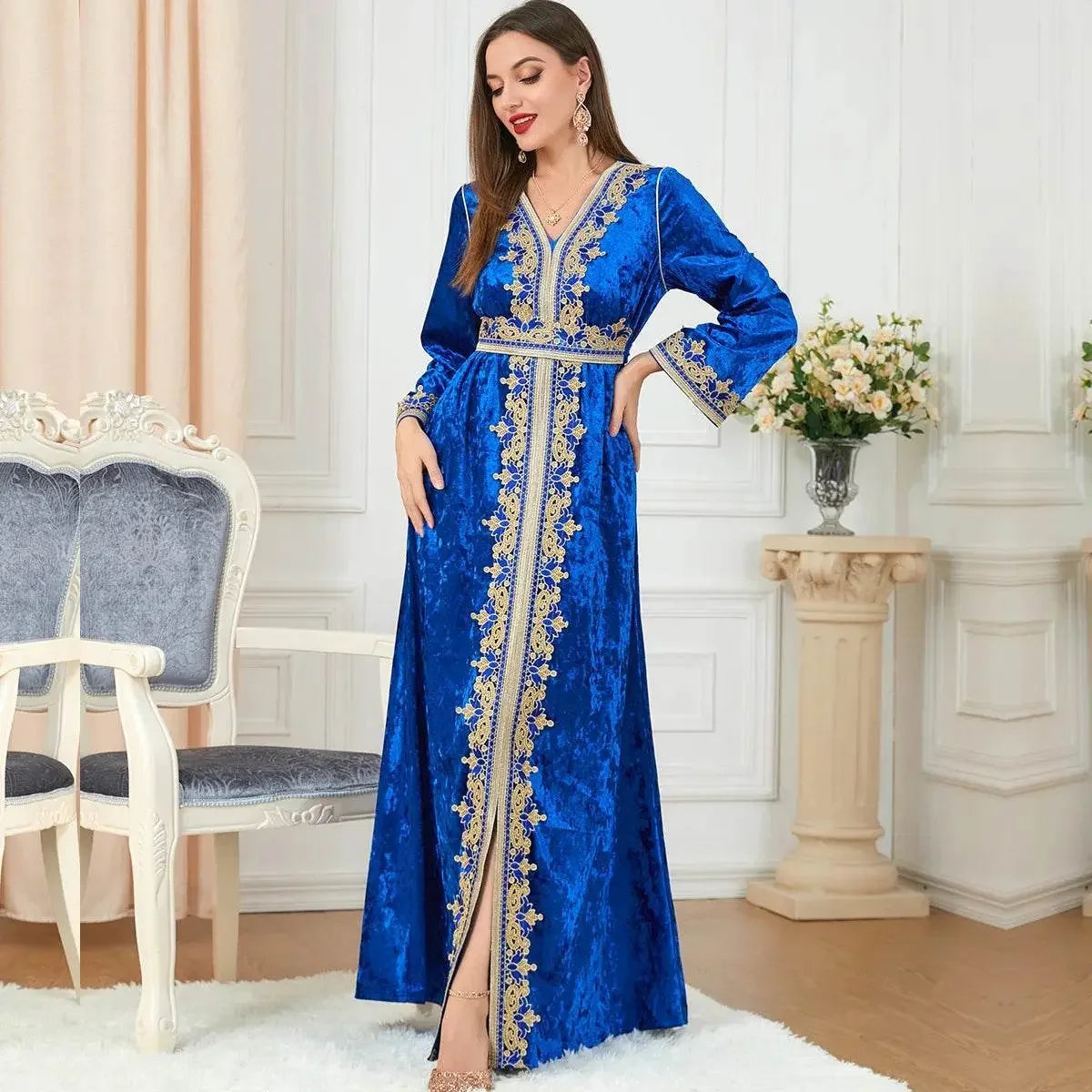 Velvet Gown Golden Ribbon Luxury Kaftan - IVORYNN