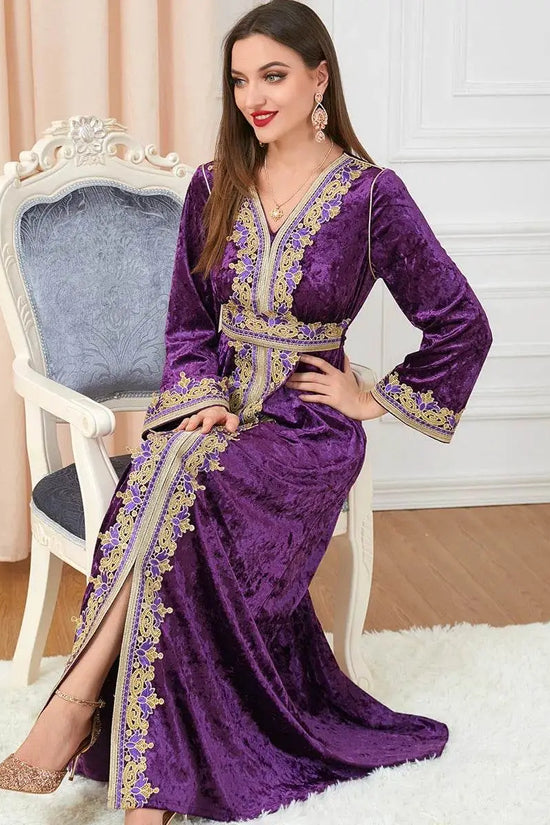Velvet Gown Golden Ribbon Luxury Kaftan - IVORYNN
