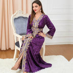 Velvet Gown Golden Ribbon Luxury Kaftan - IVORYNN