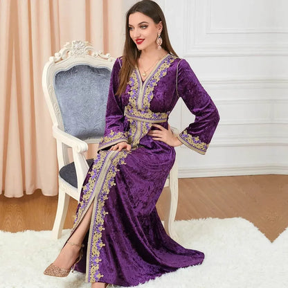 Velvet Gown Golden Ribbon Luxury Kaftan - IVORYNN