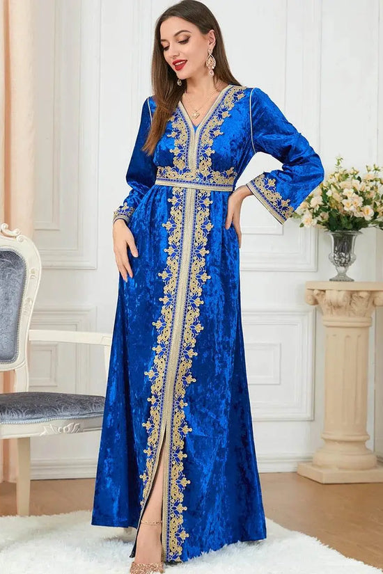 Velvet Gown Golden Ribbon Luxury Kaftan - IVORYNN