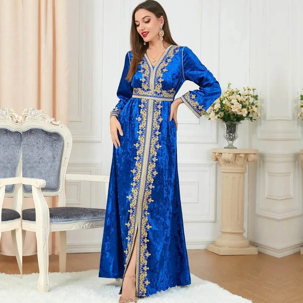 Velvet Gown Golden Ribbon Luxury Kaftan - IVORYNN