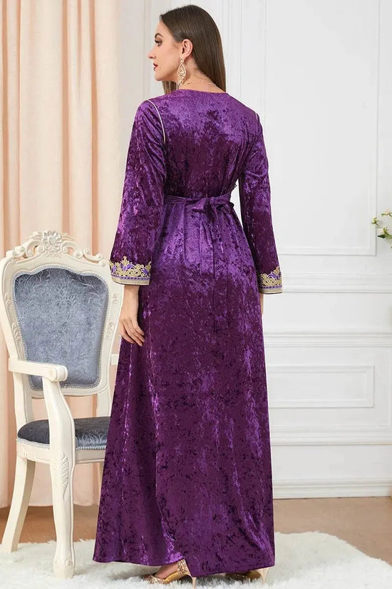 Velvet Gown Golden Ribbon Luxury Kaftan - IVORYNN