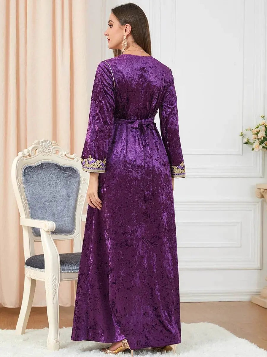 Velvet Gown Golden Ribbon Luxury Kaftan - IVORYNN