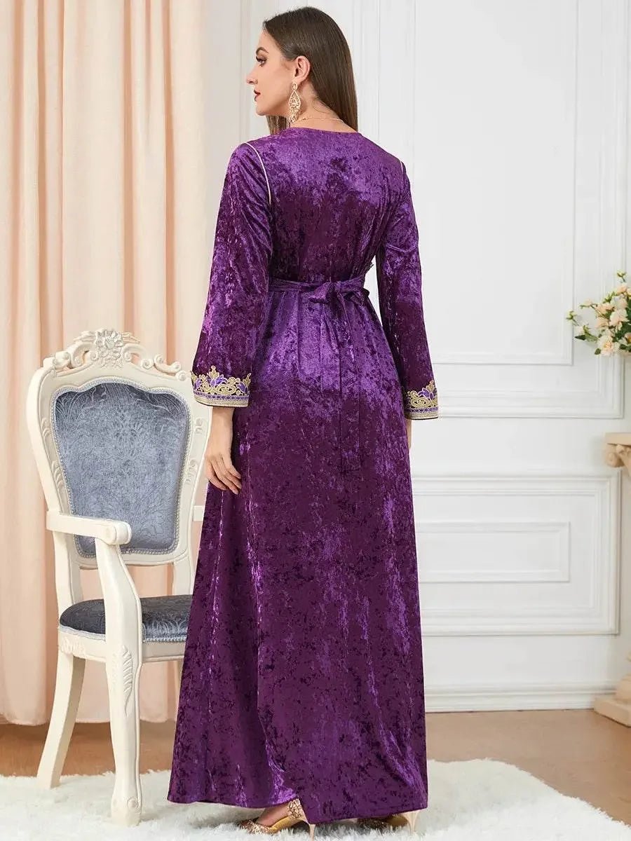 Velvet Gown Golden Ribbon Luxury Kaftan - IVORYNN