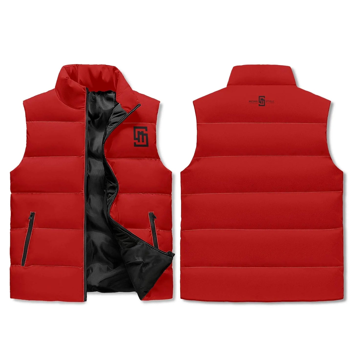 Velvet Red Lightweight Stand Collar Zip Up Puffer Vest - IVORYNN