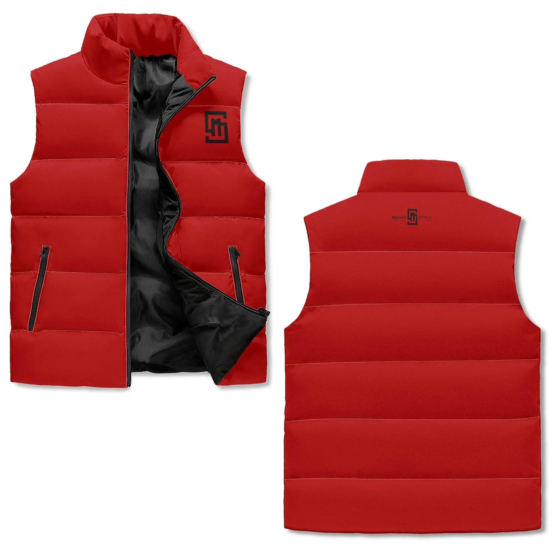 Velvet Red Lightweight Stand Collar Zip Up Puffer Vest - IVORYNN