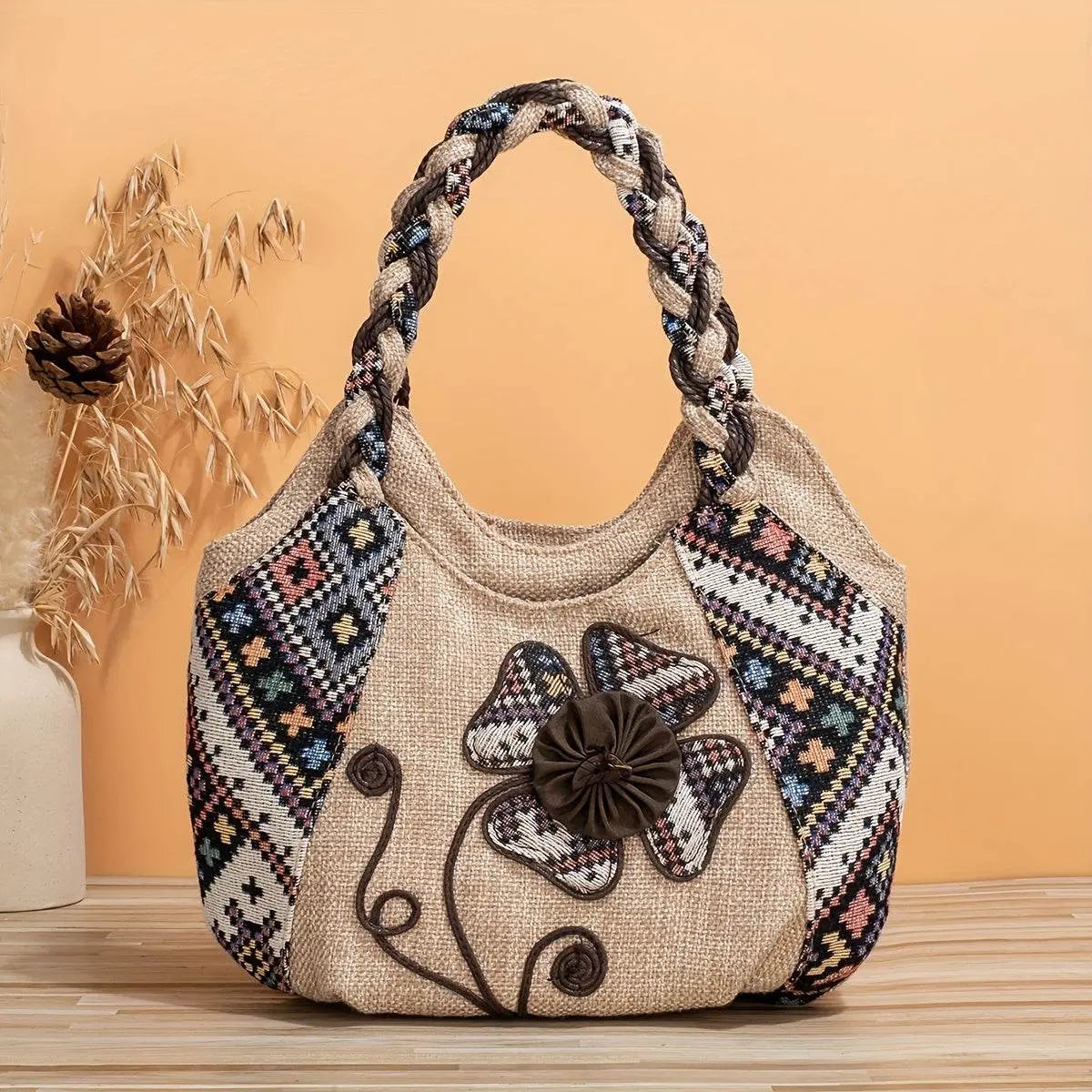 Vintage Floral Embroidered Bohemian Handbag - IVORYNN