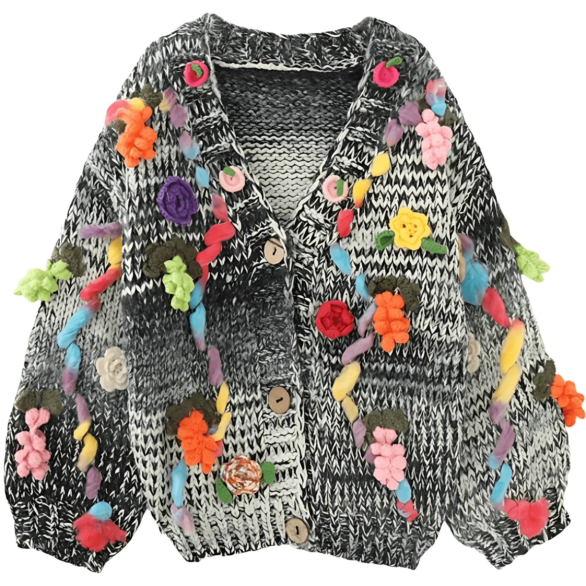 Vintage Handmade Knit Hook Flower Cardigan Coat - IVORYNN