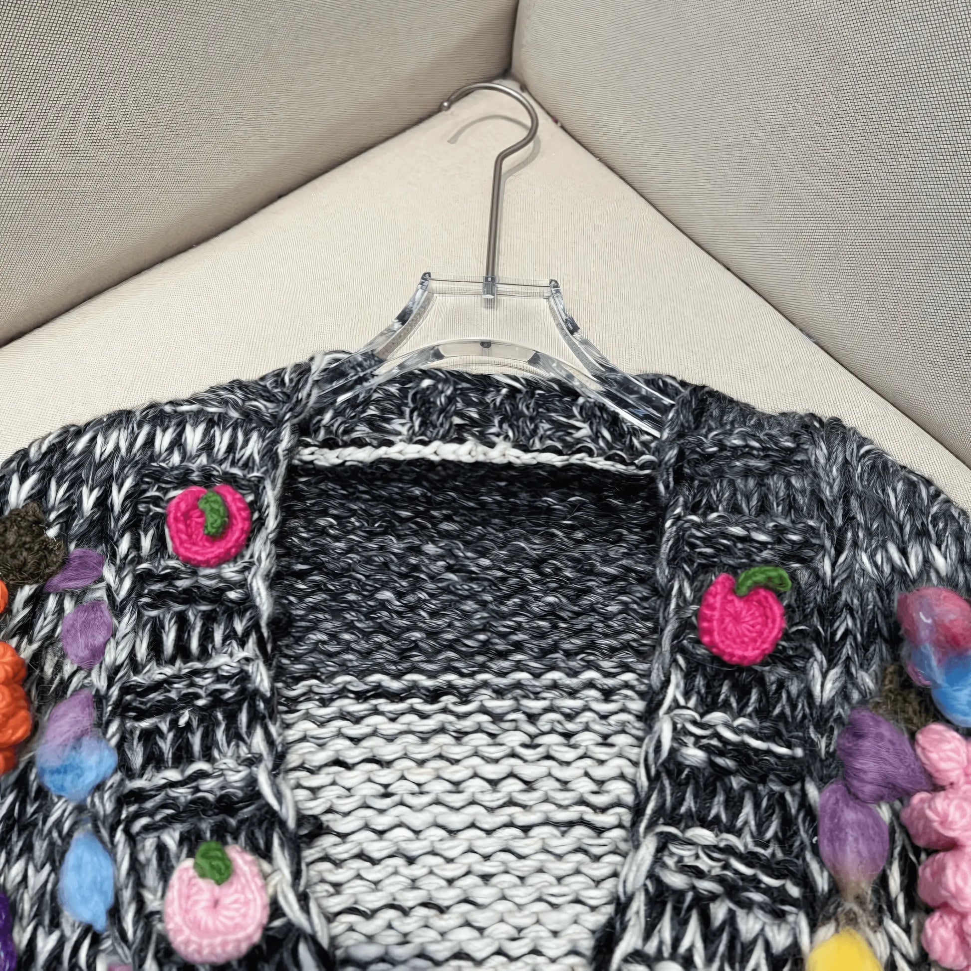 Vintage Handmade Knit Hook Flower Cardigan Coat - IVORYNN