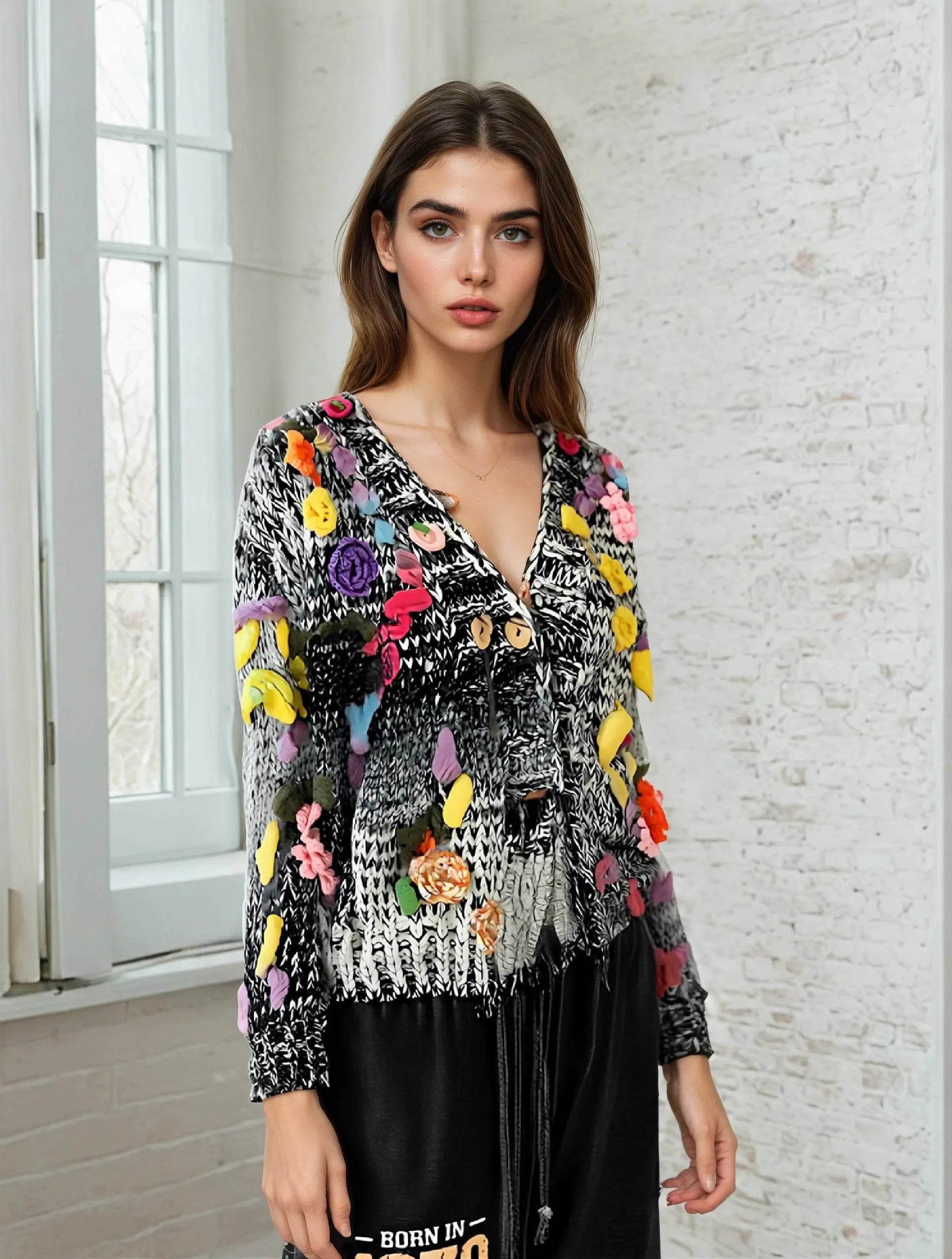 Vintage Handmade Knit Hook Flower Cardigan Coat - IVORYNN