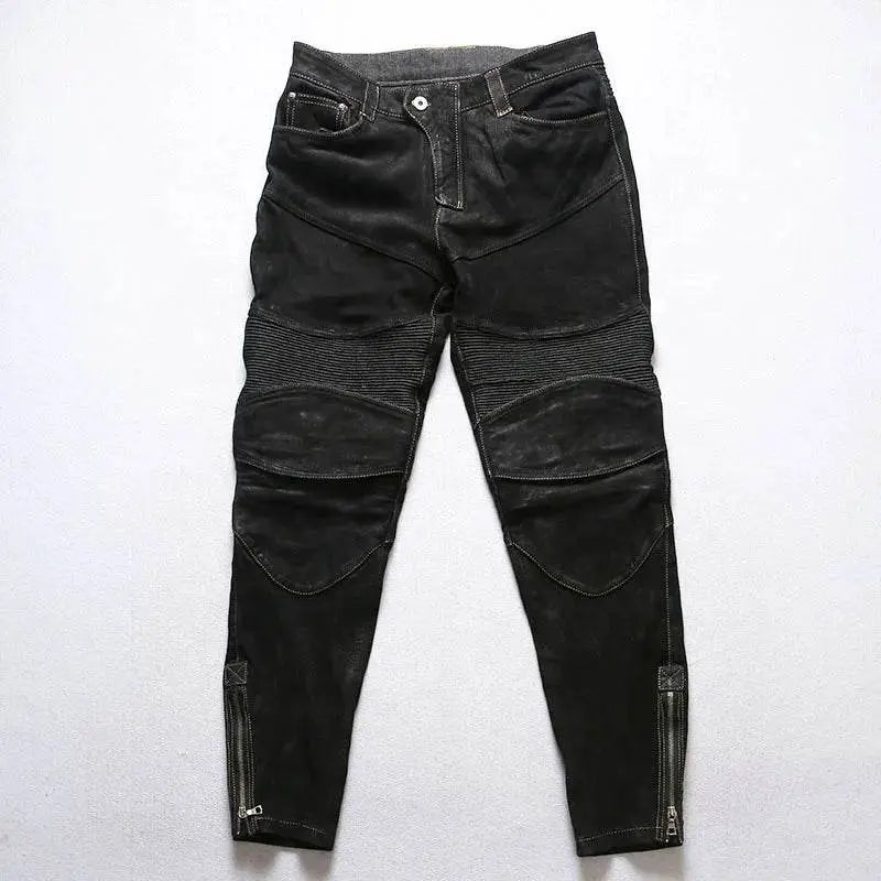 Vintage Heavyweight Woven Elastic Leather Pencil Trousers - IVORYNN