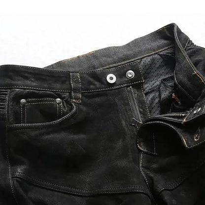 Vintage Heavyweight Woven Elastic Leather Pencil Trousers - IVORYNN