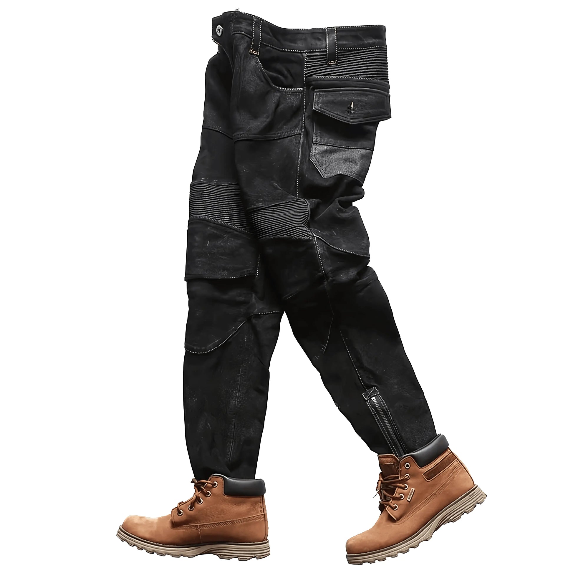 Vintage Heavyweight Woven Elastic Leather Pencil Trousers - IVORYNN