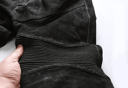 Vintage Heavyweight Woven Elastic Leather Pencil Trousers - IVORYNN