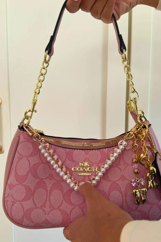 Vintage Luxury Pink Handbag with Pearls and Charms - IVORYNN