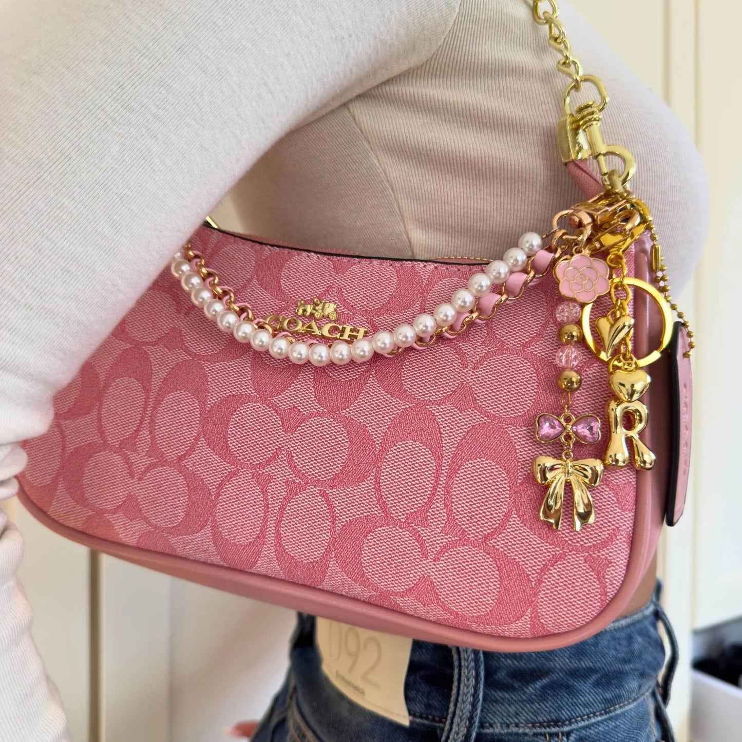 Vintage Luxury Pink Handbag with Pearls and Charms - IVORYNN